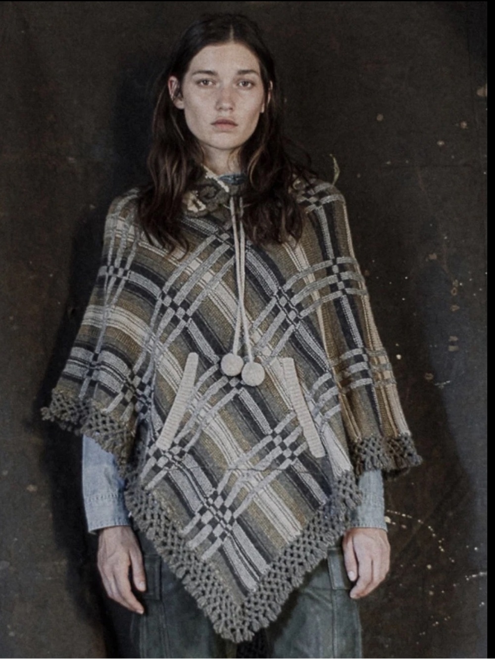 RRL Ralph Ralph Lauren Plaid Jacquard Poncho Womens Size XS/S Brown Western